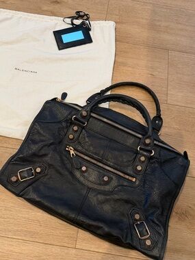 Balenciaga Black Leather Work Giant Hardware Rose Gold